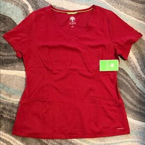 Healing Hands Red Short Sleeve V-Neck Scrub Top